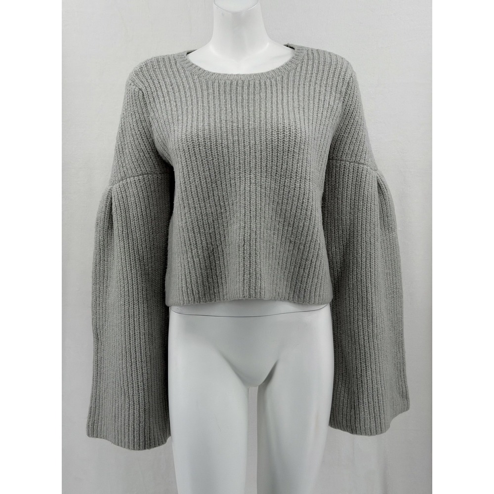 Lovers + Friends Sweater Womens‎ Large Gray Maxine Crop Wide Sleeve Ribbed Knit